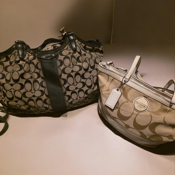 Coach Handbags - 2 Coach Black and Tan Signature Shoulder Bags